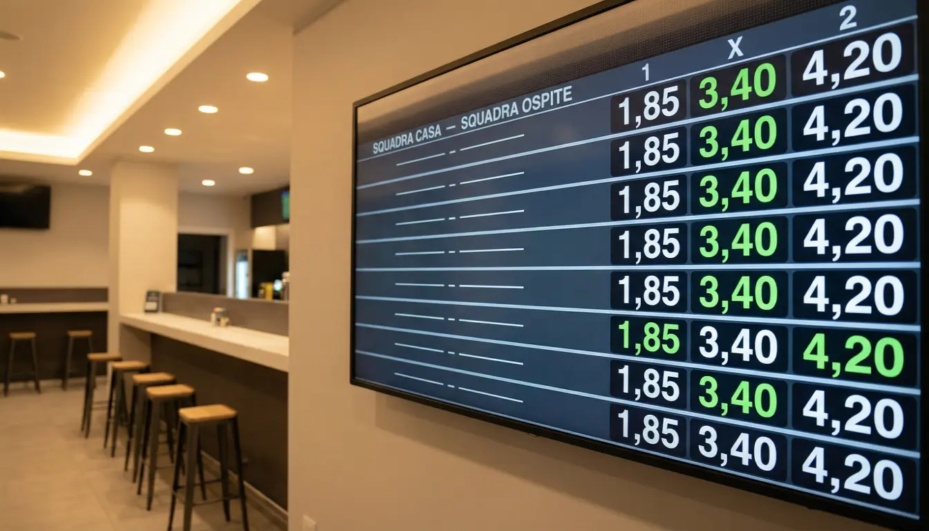 Tabellone con quote decimali di una partita di calcio in un centro scommesse